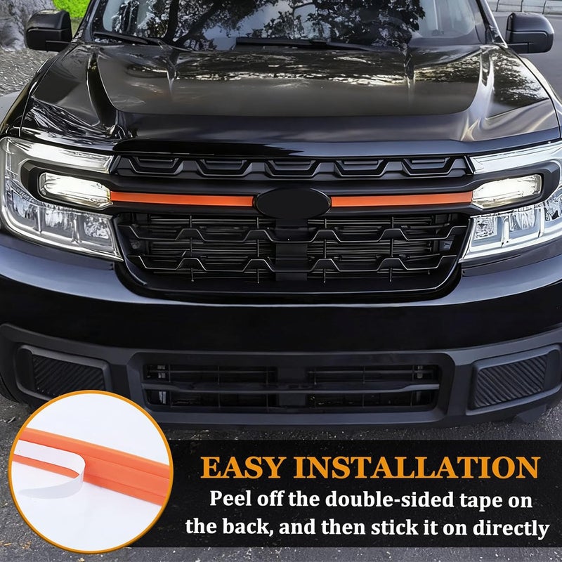 TOPINSTALL 22-24 Stylish Orange Front Middle Grille Insert Compatible with 2022-2024 Ford Maverick Accessories, Premium Silicone Bumper Grille Trim Insert Decorative Strips 2PCS (Not for 2025) - Image 5